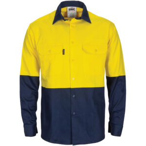 HiVis L/W Cool-Breeze T2 Vertical Vented Cotton Shirt with Gusset Sleeves - Long Sleeve