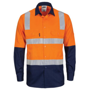 HIVIS Two Tone Cool-Breeze Cotton Shirt with Hoop & Shoulder CSR Reflective Tape - Long Sleeve