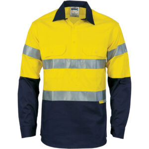 HiVis Cool-Breeze Close Front Cotton Shirtwith 3M R/Tape - Long sleeve