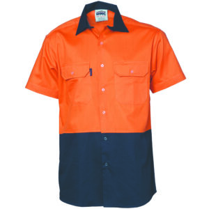HiVis Two Tone Cotton Drill Vented Shirt -Short Sleeve