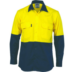 HiVis Two Tone Cotton Drill Vented Shirt -Long Sleeve