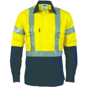 HiVis D/N 2 Tone Drill Shirt with H PatternGeneric R/ Tape - Long sleeve